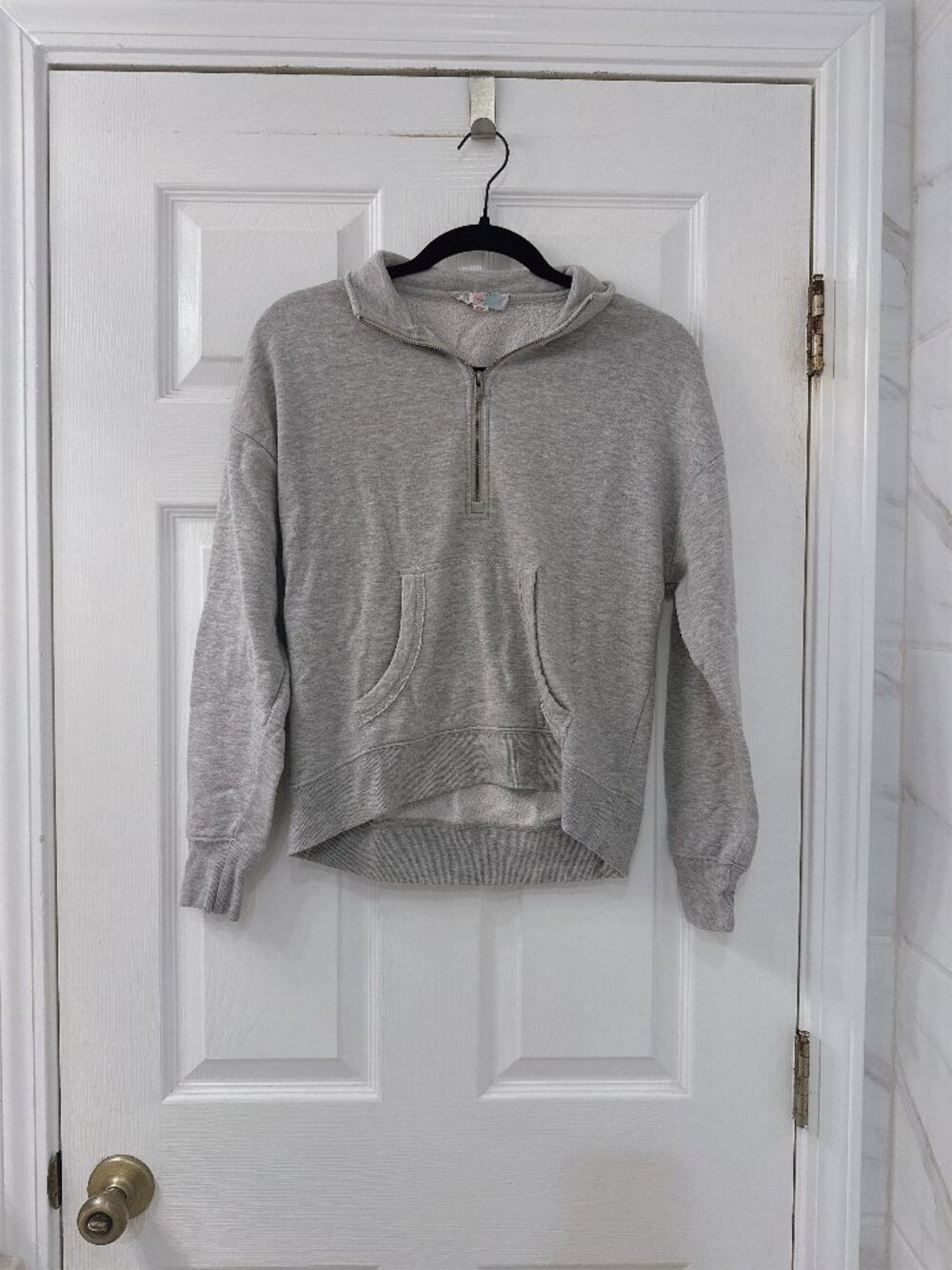 HIppie Rose Light Grey Fleece Half Zip Pullover Sweater
